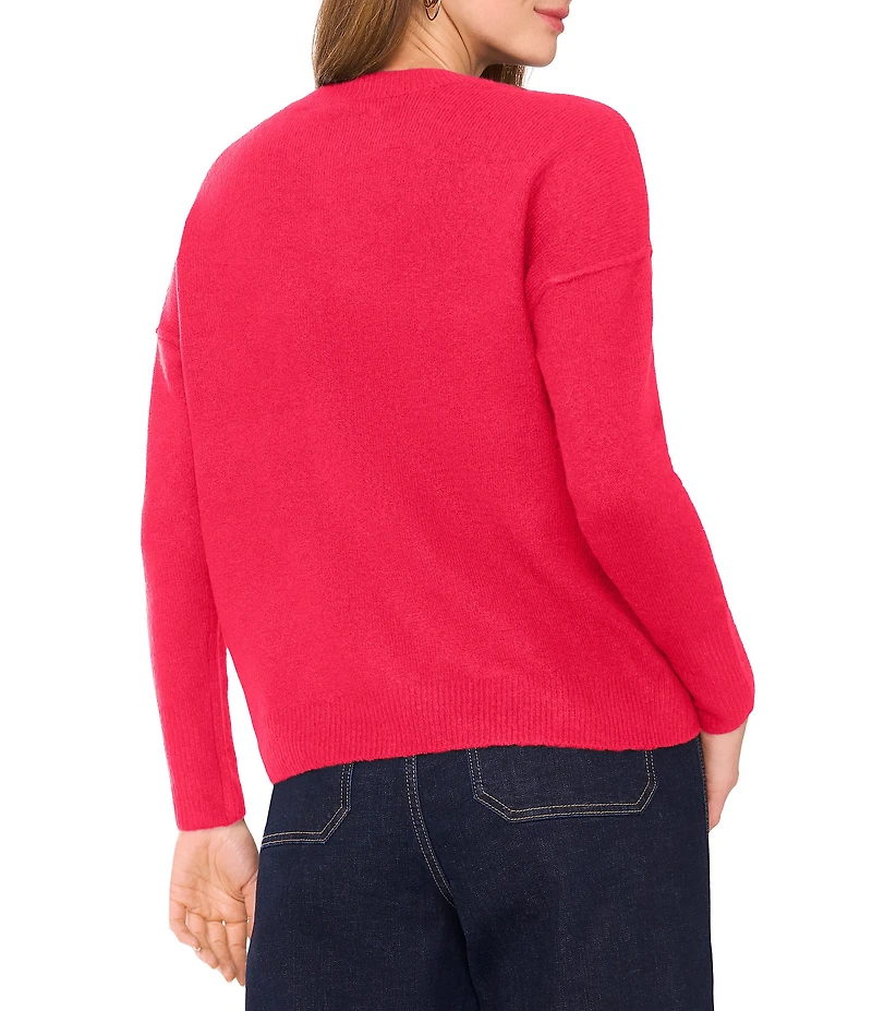Vince Camuto Crew Neck Long Sleeve Extended Shoulder Seamed Cozy Statement Sweater