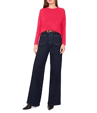 Vince Camuto Crew Neck Long Sleeve Extended Shoulder Seamed Cozy Statement Sweater