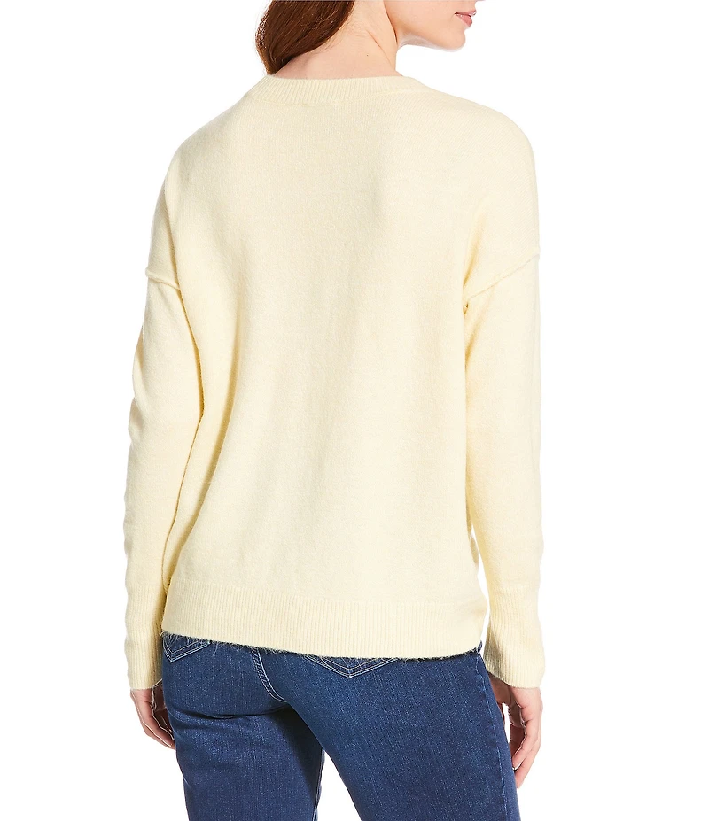 Vince Camuto Crew Neck Long Sleeve Extended Shoulder Seamed Cozy Statement Sweater