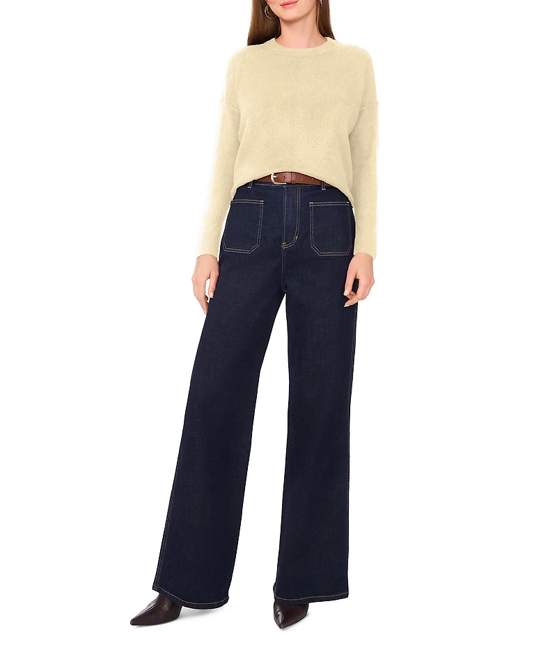 Vince Camuto Crew Neck Long Sleeve Extended Shoulder Seamed Cozy Statement Sweater