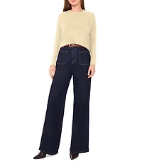 Vince Camuto Crew Neck Long Sleeve Extended Shoulder Seamed Cozy Statement Sweater