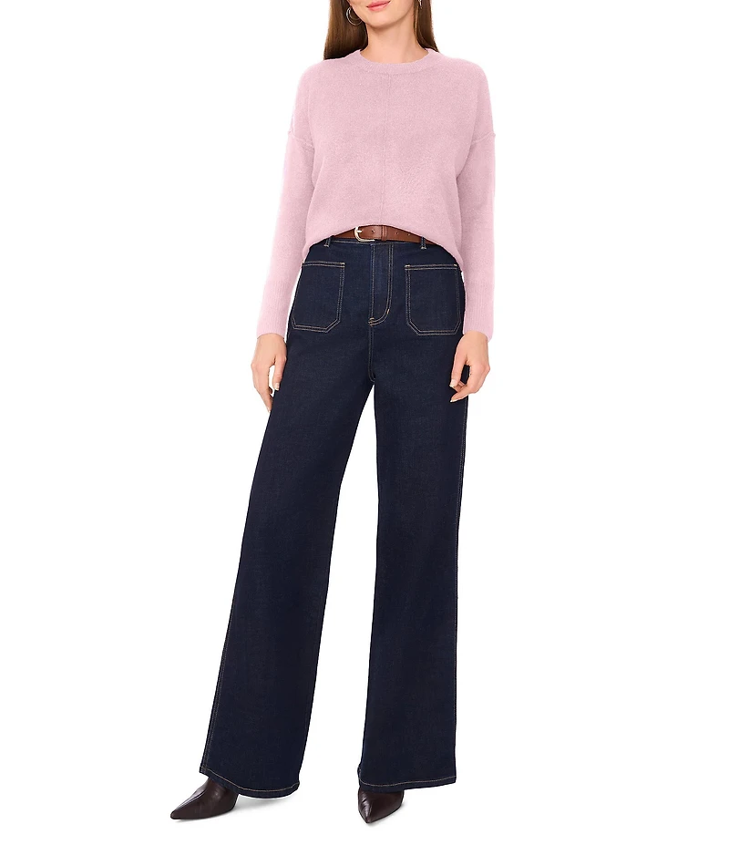 Vince Camuto Crew Neck Long Sleeve Extended Shoulder Seamed Cozy Statement Sweater