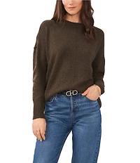 Vince Camuto Crew Neck Long Sleeve Extended Shoulder Seamed Cozy Statement Sweater