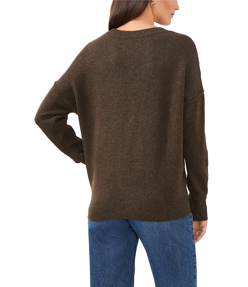 Vince Camuto Crew Neck Long Sleeve Extended Shoulder Seamed Cozy Statement Sweater
