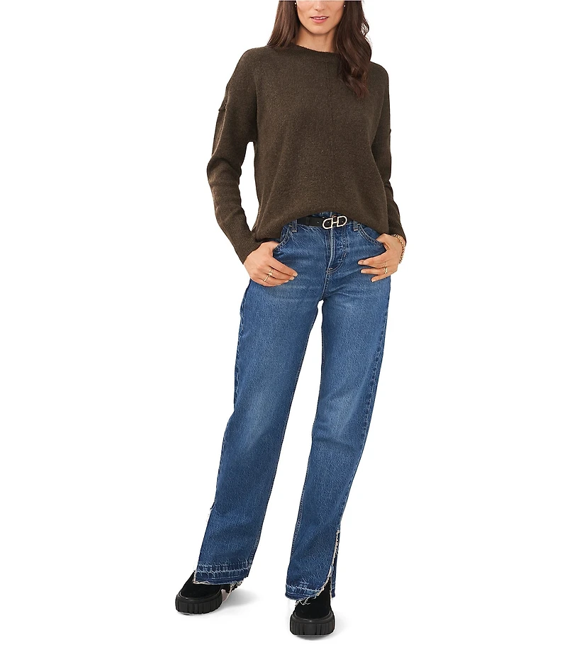 Vince Camuto Crew Neck Long Sleeve Extended Shoulder Seamed Cozy Statement Sweater