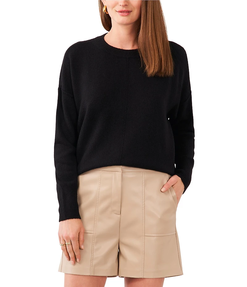 Vince Camuto Crew Neck Long Sleeve Extended Shoulder Seamed Cozy Statement Sweater