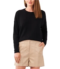 Vince Camuto Crew Neck Long Sleeve Extended Shoulder Seamed Cozy Statement Sweater