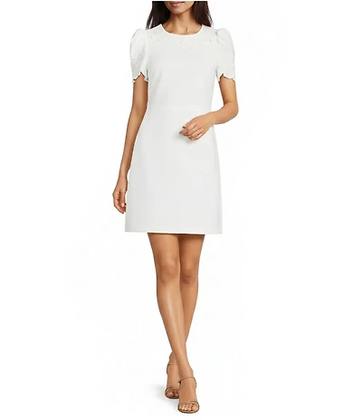 Vince Camuto Crew Neck Short Sleeve Embroidered Dress