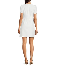 Vince Camuto Crew Neck Short Sleeve Embroidered Dress