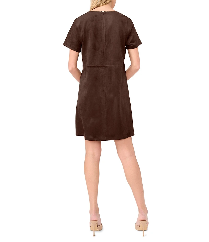 Vince Camuto Crew Neck Short Sleeve Suede Mini Dress