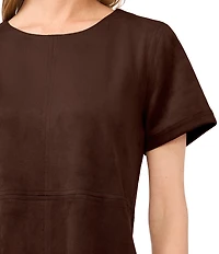 Vince Camuto Crew Neck Short Sleeve Suede Mini Dress