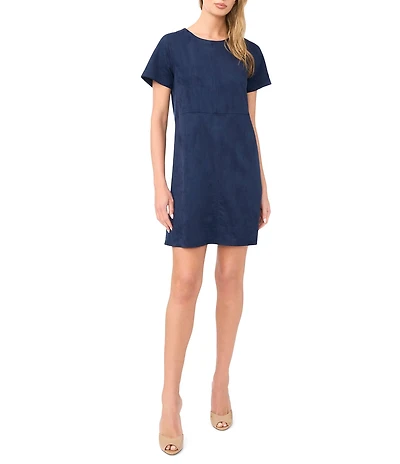 Vince Camuto Crew Neck Short Sleeve Suede Mini Dress
