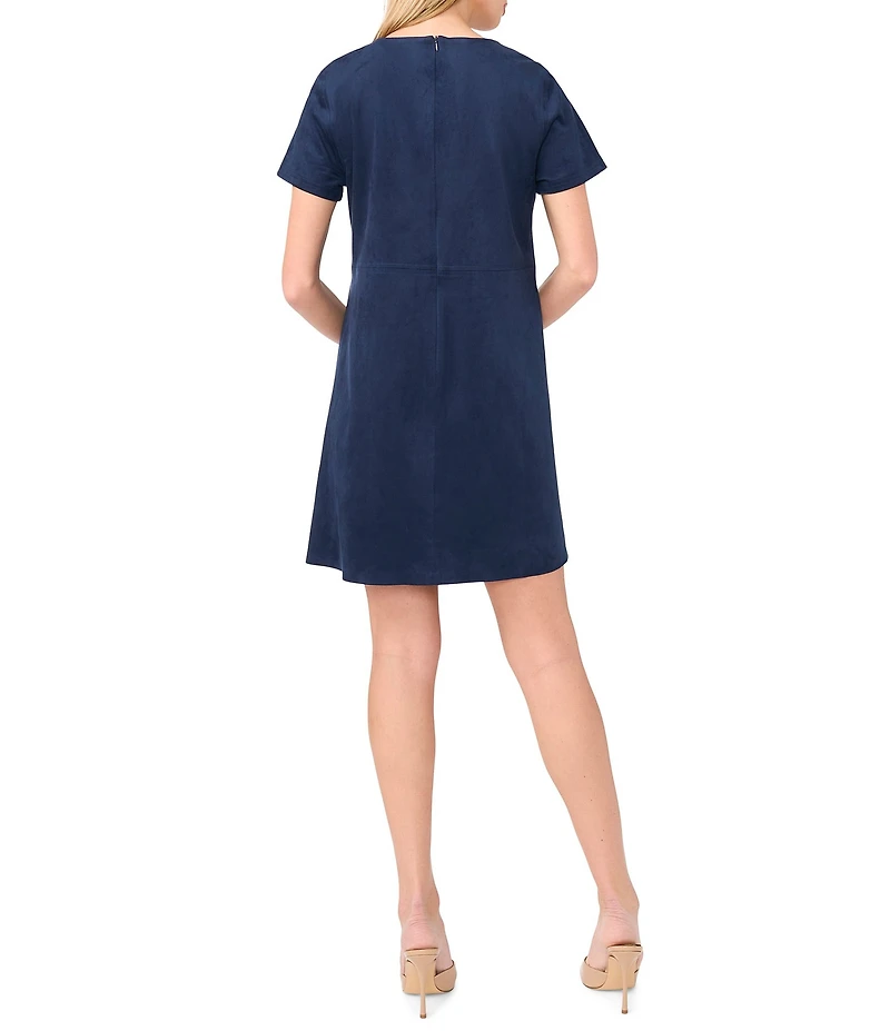 Vince Camuto Crew Neck Short Sleeve Suede Mini Dress