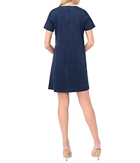 Vince Camuto Crew Neck Short Sleeve Suede Mini Dress