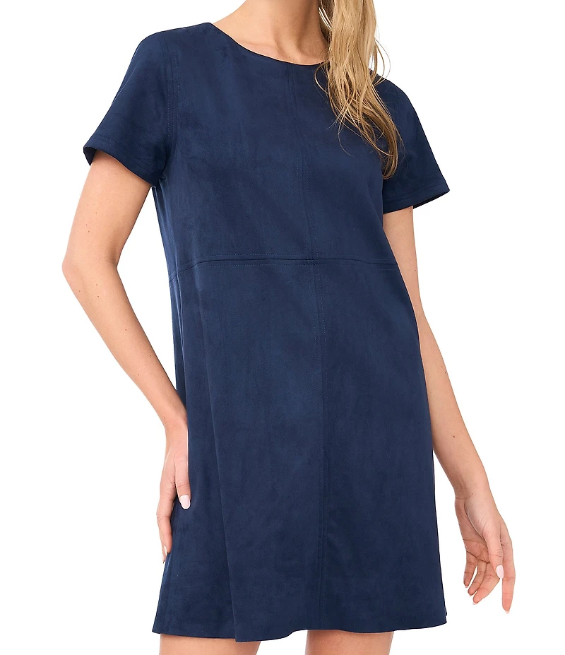Vince Camuto Crew Neck Short Sleeve Suede Mini Dress