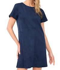 Vince Camuto Crew Neck Short Sleeve Suede Mini Dress