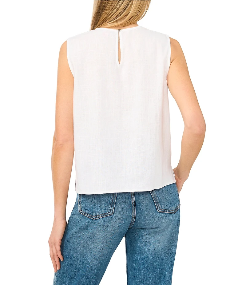 Vince Camuto Crew Neck Sleeveless Embroidered Blouse