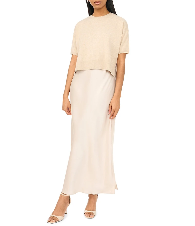Vince Camuto Crew Neckline Short Sleeve Sweater 2 Piece Slip Dress