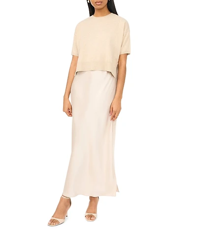 Vince Camuto Crew Neckline Short Sleeve Sweater 2 Piece Slip Dress