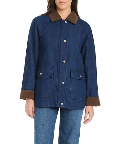 Vince Camuto Denim Corduroy Point Collar Snap Front Barn Style Jacket