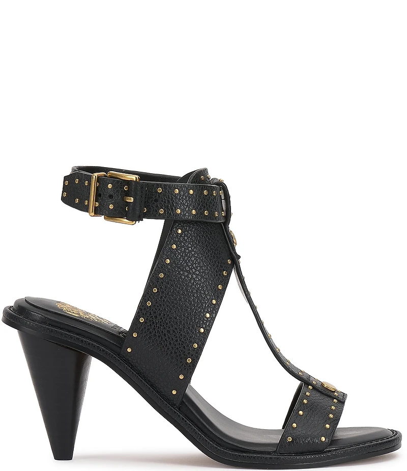 Vince Camuto Faunie Leather Studded T-Strap Cone Heel Sandals