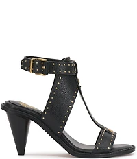 Vince Camuto Faunie Leather Studded T-Strap Cone Heel Sandals
