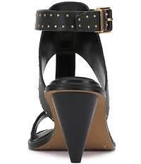 Vince Camuto Faunie Leather Studded T-Strap Cone Heel Sandals