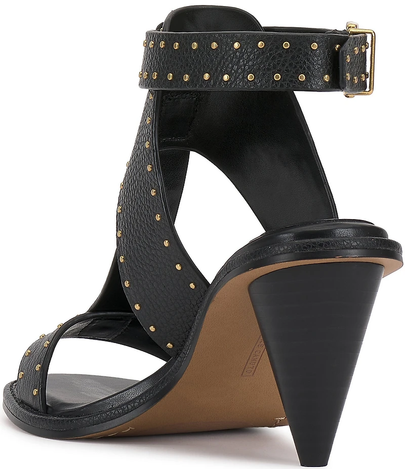 Vince Camuto Faunie Leather Studded T-Strap Cone Heel Sandals