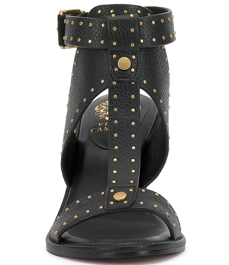 Vince Camuto Faunie Leather Studded T-Strap Cone Heel Sandals