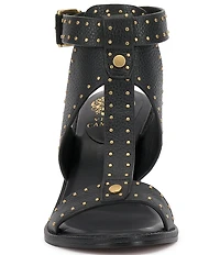 Vince Camuto Faunie Leather Studded T-Strap Cone Heel Sandals
