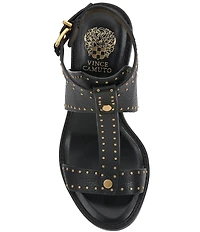 Vince Camuto Faunie Leather Studded T-Strap Cone Heel Sandals