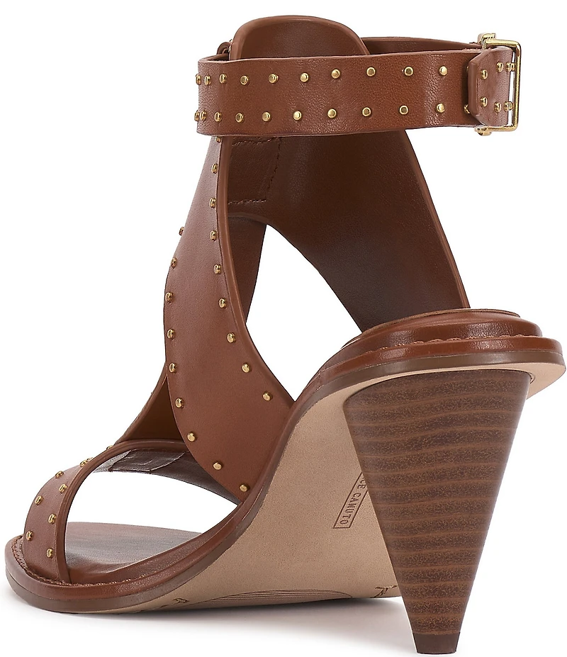 Vince Camuto Faunie Leather Studded T-Strap Cone Heel Sandals