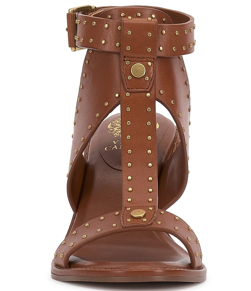 Vince Camuto Faunie Leather Studded T-Strap Cone Heel Sandals