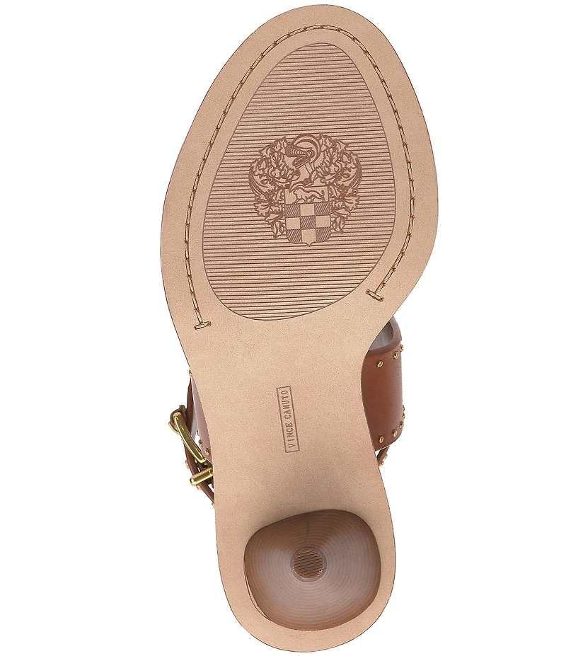 Vince Camuto Faunie Leather Studded T-Strap Cone Heel Sandals