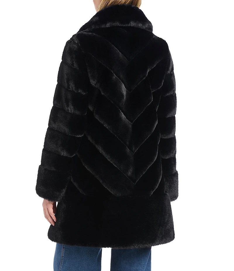 Vince Camuto Faux Fur Chevron Dramatic Notch Collar Border Hem Topcoat