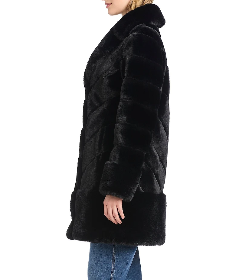 Vince Camuto Faux Fur Chevron Dramatic Notch Collar Border Hem Topcoat