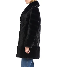 Vince Camuto Faux Fur Chevron Dramatic Notch Collar Border Hem Topcoat