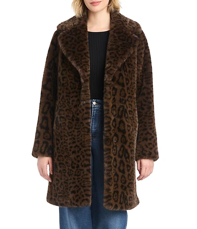 Vince Camuto Faux Fur Leopard Print Dramatic Notch Collar Coat