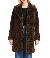 Vince Camuto Faux Fur Leopard Print Dramatic Notch Collar Coat
