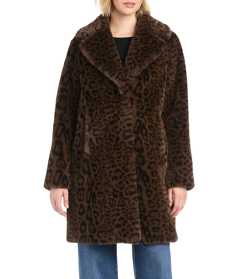 Vince Camuto Faux Fur Leopard Print Dramatic Notch Collar Coat