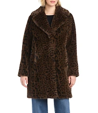 Vince Camuto Faux Fur Leopard Print Dramatic Notch Collar Coat