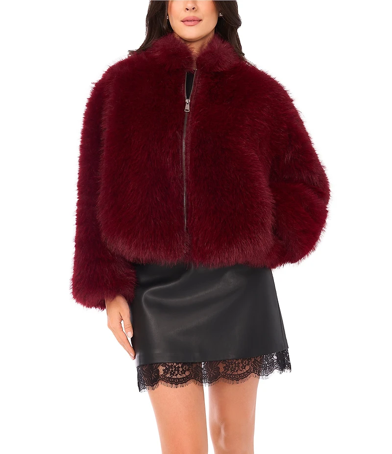 Vince Camuto Faux Fur Mock Neck Long Sleeve Zip Front Jacket