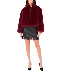 Vince Camuto Faux Fur Mock Neck Long Sleeve Zip Front Jacket