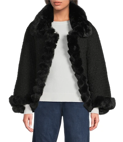 Vince Camuto Faux Fur Tweed Sequin Cape