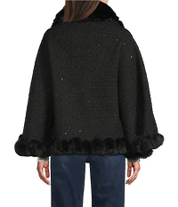 Vince Camuto Faux Fur Tweed Sequin Cape