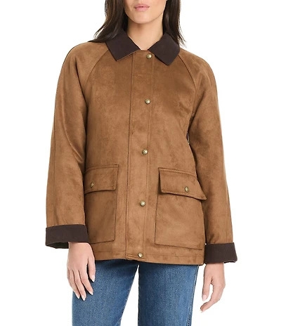 Vince Camuto Faux Suede Corduroy Point Collar Barn Style Jacket