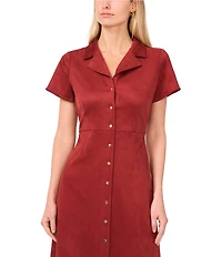 Vince Camuto Faux Suede Point Collar Short Sleeve Button Front Dress