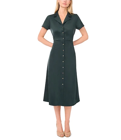 Vince Camuto Faux Suede Point Collar Short Sleeve Button Front Dress