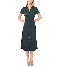 Vince Camuto Faux Suede Point Collar Short Sleeve Button Front Dress
