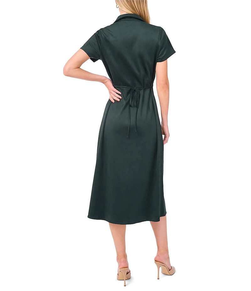 Vince Camuto Faux Suede Point Collar Short Sleeve Button Front Dress